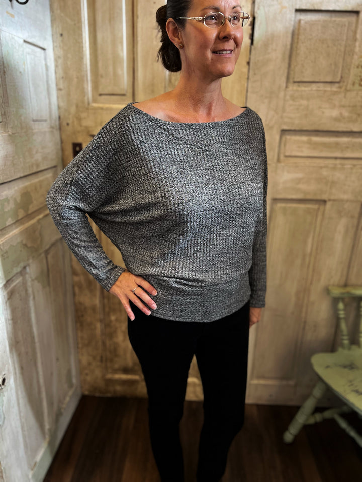 Warm Thoughts Ribbed Top in Charcoal