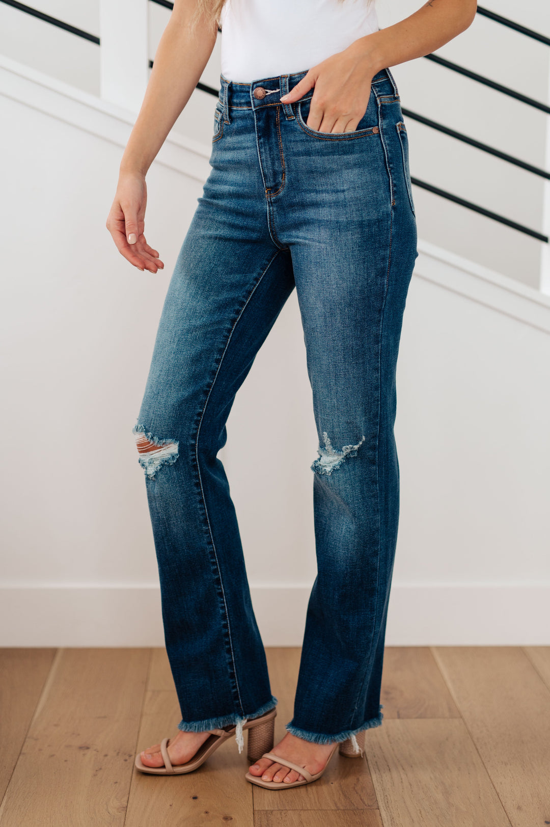 Morgan High Rise Distressed Straight Jeans