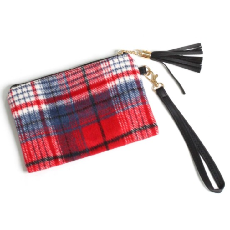 Falling for You Plaid Wristlet - Red