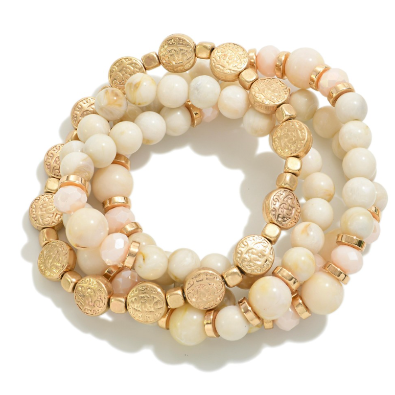 Marbled Beads Bracelet Set - Ivory