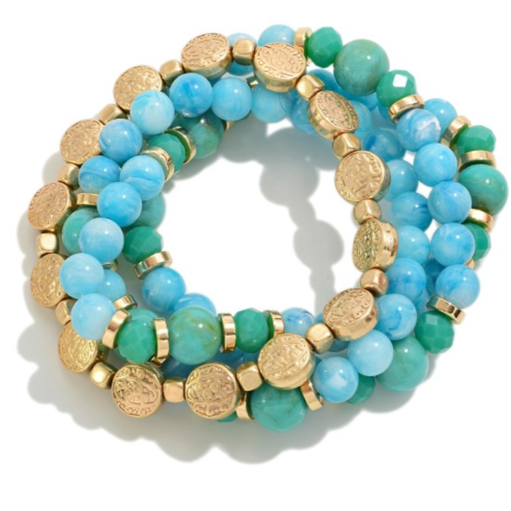 Marbled Beads Bracelet Set - Turquoise