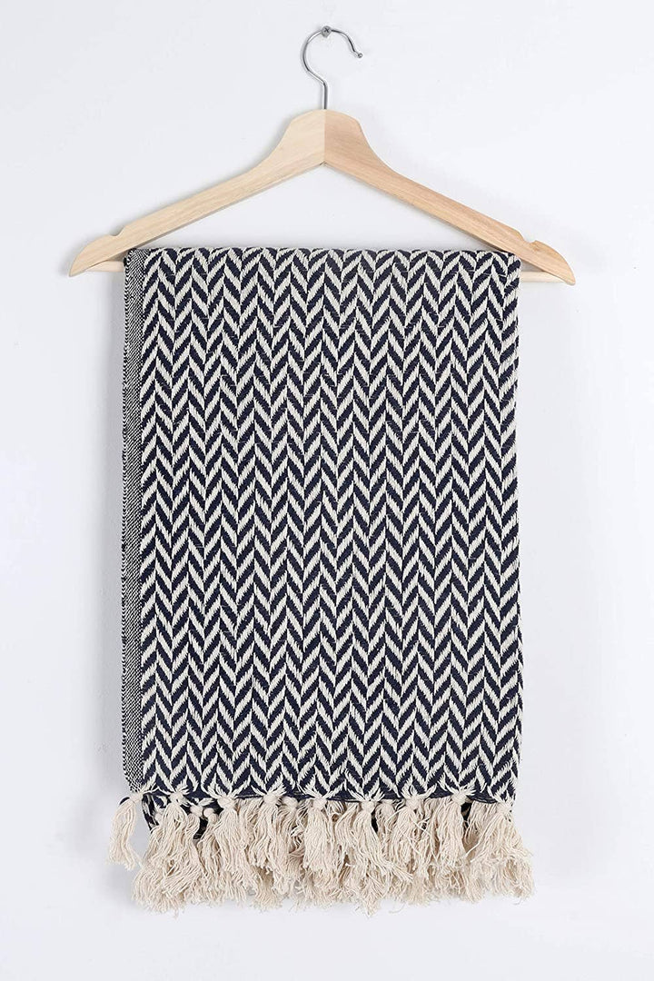 Classic Chevron Cotton Throw Blanket - Four Colors Available