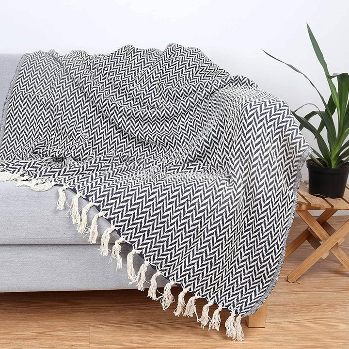 Classic Chevron Cotton Throw Blanket - Four Colors Available