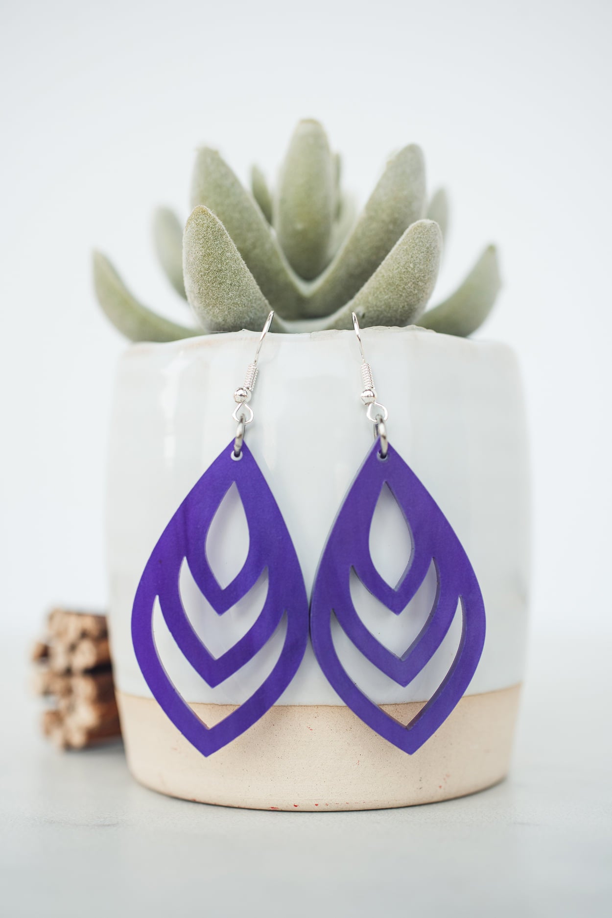 Purple Pearl Acrylic Cutout Teardrop Dangle Earrings