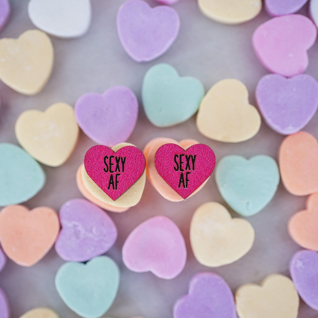 Sassy Candy Heart Studs - Sexy AF