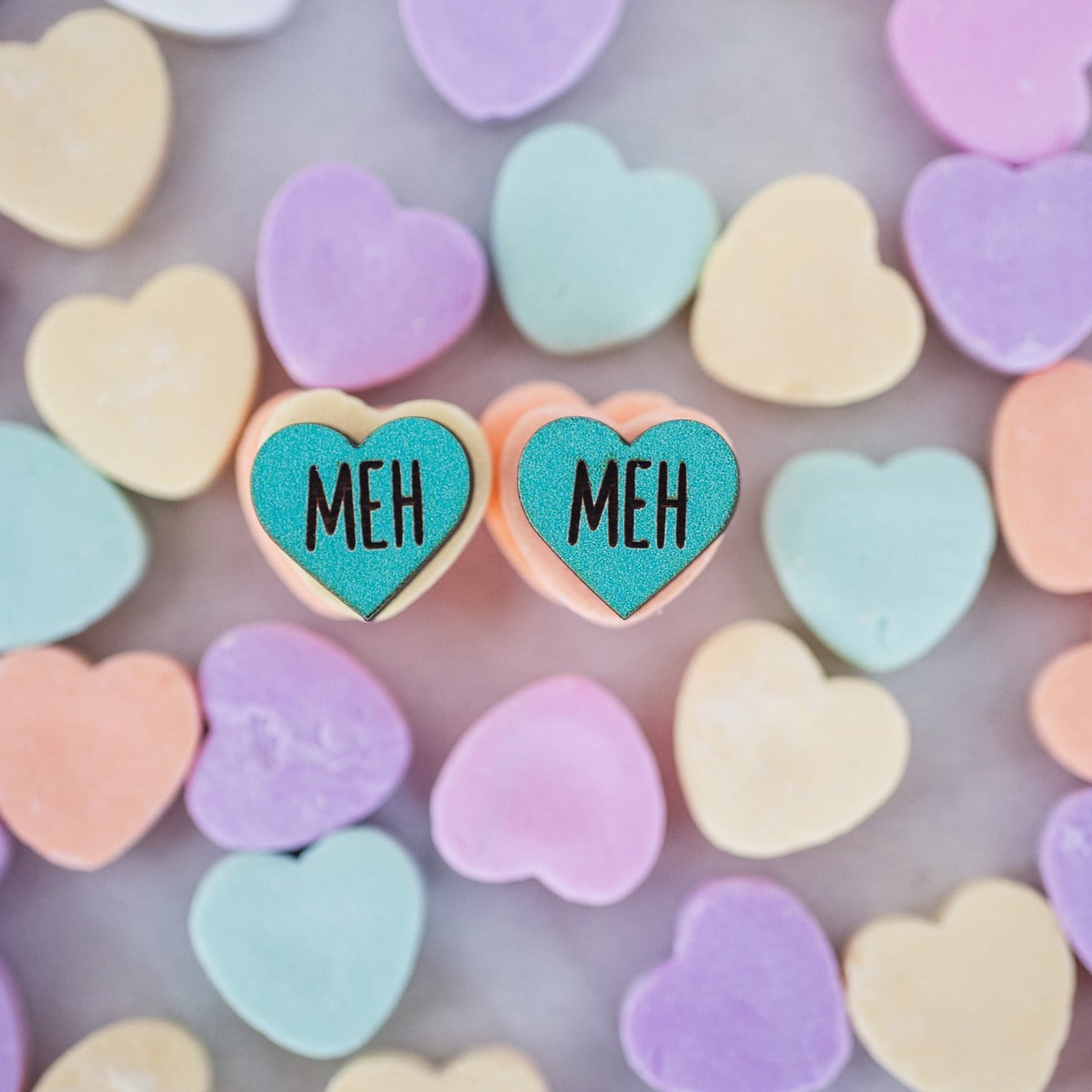 Sassy Candy Heart Studs - Meh