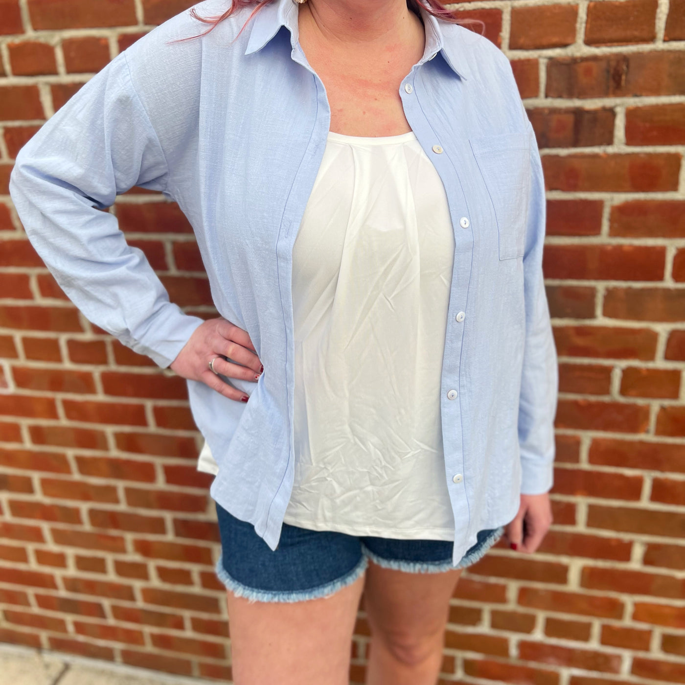 Easy Breezy Button Up in Light Blue