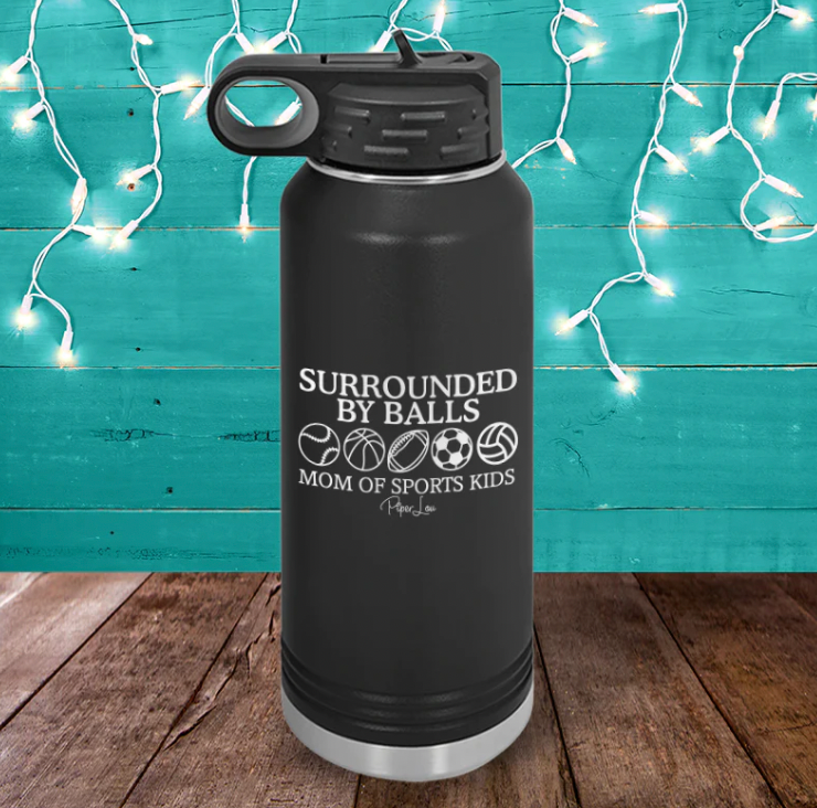 Surrounded By Balls Laser Etched Water Bottle