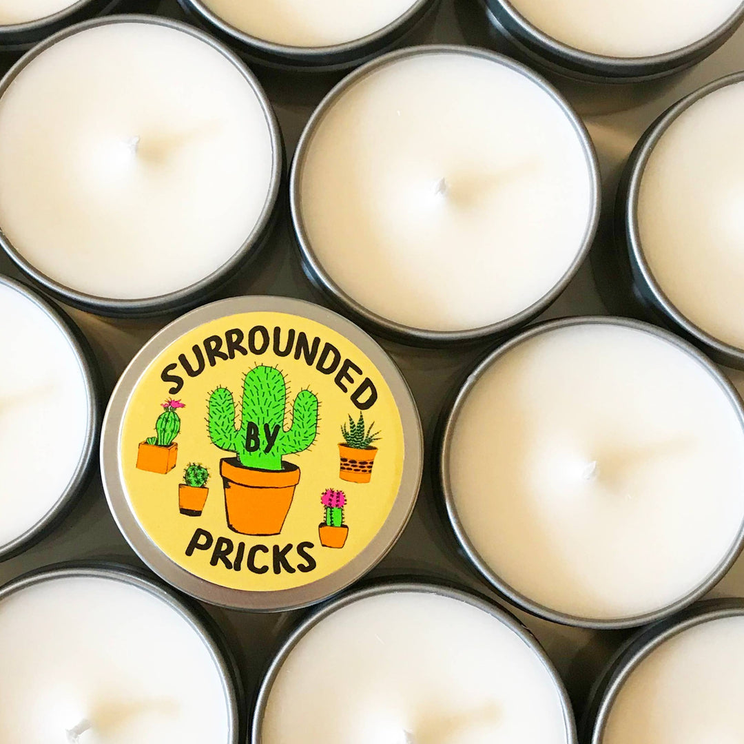 Cactus Surrounded by Pricks Scented Candle Tin